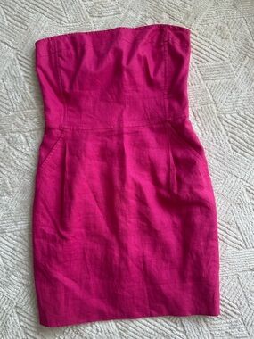 Banana Republic Hot Pink 100% Linen Strapless Mini Dress Bustier 8P